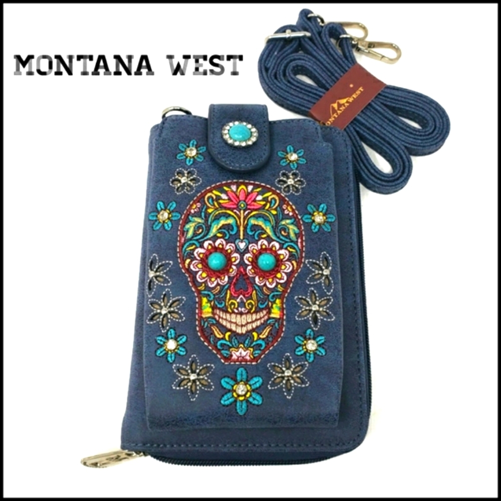 Montana West Sugar Skull Blue Phone Wallet New